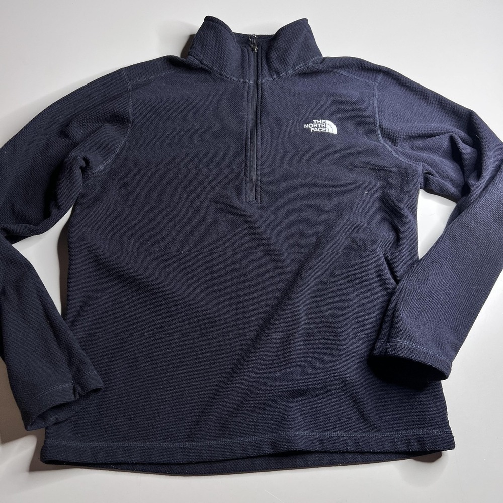 The North Face Mens Navy Blue Quarter Zip Fleece Pullover Textured Jacket Large